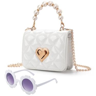 Imagem de LJCTULY Bolsa de bebê para crianças, bolsas de coração com óculos, bolsas para meninas de 1 a 10 anos, bolsa infantil de presente, Branco, Small Mini Compact, Casual