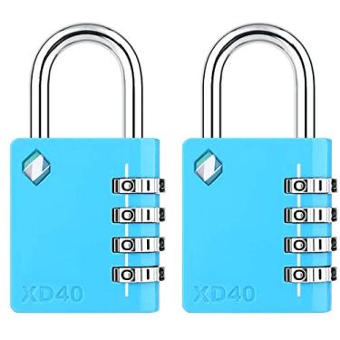 Imagem de Zarker XD40 Cadeado combinado de 4 dígitos, azul, pacote com 2