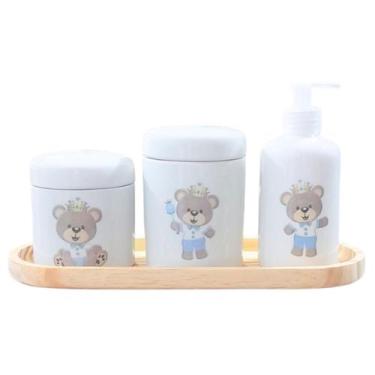 Imagem de Kit higiene bebê 4 peças Príncipe ursinho - Bandeja, potes e porta álc