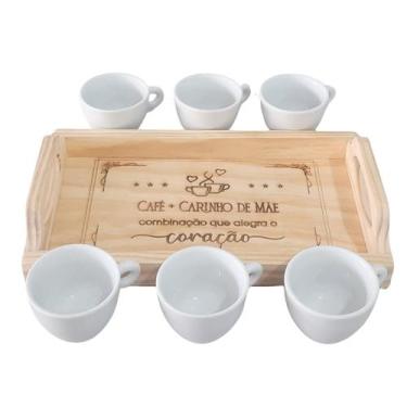 Imagem de Kit Café da Manhã Dia das Mães 7 pçs - Bandeja e Xícaras - Genérico