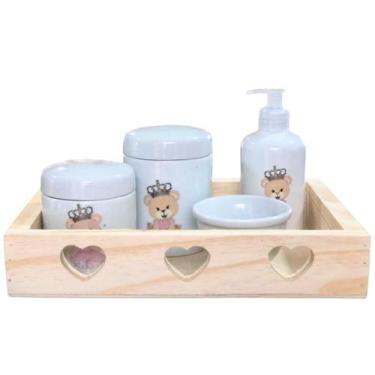 Imagem de Kit higiene bebê Princesa Ursinha Realeza 5 peças - Bandeja, potes, po