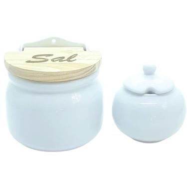 Imagem de Kit Condimentos 2 pçs - Saleiro parede e Açucareiro - Porcelana - Anti