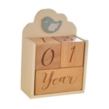 Imagem de Dynwave Blocos de idade de madeira, Memórias de decoração de berçário Crescendo exclusivo inclui uma semana leve, um ano leve, adereços de fotos
