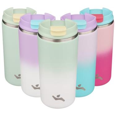 Imagem de Konokyo Copo com tampa, caneca de café de viagem de 350 ml, parede dupla, vácuo, aço inoxidável, copo de metal térmico, garrafa de água isolada, verde e branco