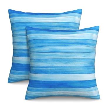 Imagem de KiuLoam Capas de almofada 45,7 x 45,7 cm, conjunto de 2 capas de almofada de madeira azul decorativas, capas de almofada de fazenda para sofá-cama, decoração de casa