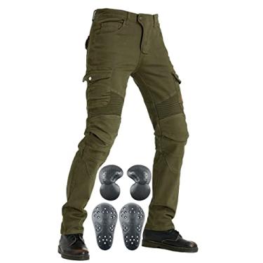 Imagem de Calça jeans masculina para motociclismo, proteja o equipamento com protetores de joelho e quadrilVNFOX 36 verde JES-6