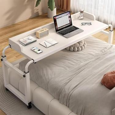 Imagem de Mesa de cama para cama, mesa ajustável para computador de 115 a 210 cm com 4 rodas, bandeja de alimentos, mesa médica com rodinhas para cama casal/queen/king size