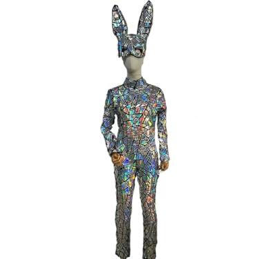 Imagem de Earthradius Body feminino de manga comprida espelhado a laser de gola alta, cantora, bar, boate, festa, aniversário, clube, dança, palco (cor: M)