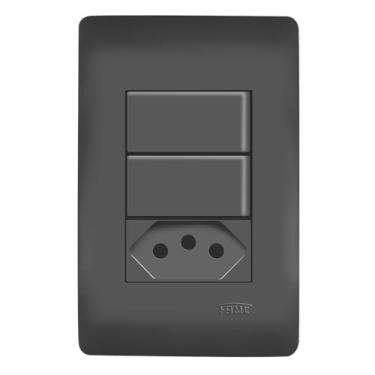 Imagem de CONJUNTO 2 INTERRUPTORES SIMPLES 16A/250V E 1 TOMADA 2P+T 10A/250V HABITAT BLACK – FAME