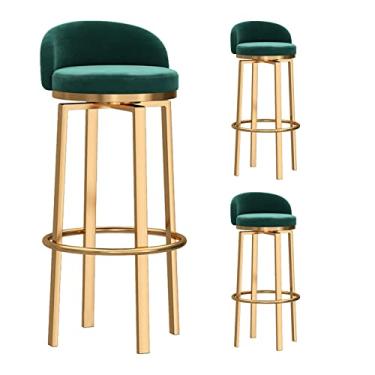 Imagem de KOMFGT Banquetas de bar giratórias conjunto de 3 cadeiras de bar estofadas de veludo com encosto, bancos de bar de balcão de cozinha de café da manhã para pub Kitchen Islands, altura do assento 65 cm