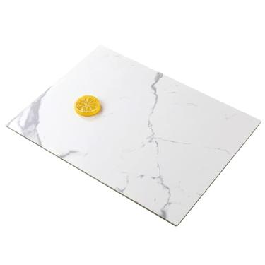 Imagem de Murrey Home Tábua De Corte Vidro Para Bancada Cozinha, Tábuas Temperadas Laváveis Na Máquina Lavar Louças, Bandeja Pequena Bancada, Resistente A Arranhões, Calor 40,6 Cm X 30,0 Cm, Aparência Mármore