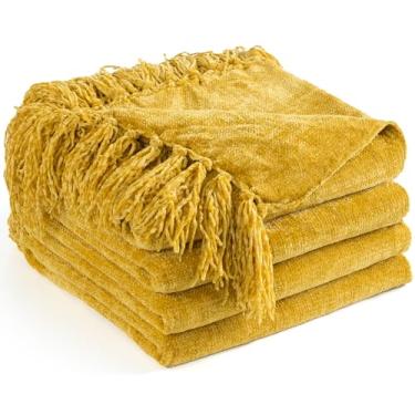 Imagem de LONG CREATE Cobertor de chenille para sofá de 152 cm x 203 cm, mantas macias e aconchegantes com franja para cama de sofá, capa de cadeira, cobertores boho decorativos de malha leve para sala de estar