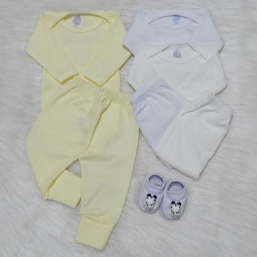 Imagem de Body + Mijão Bebê Malha Canelada + Pantufinha Bebê 7 peças - Picoka Ba