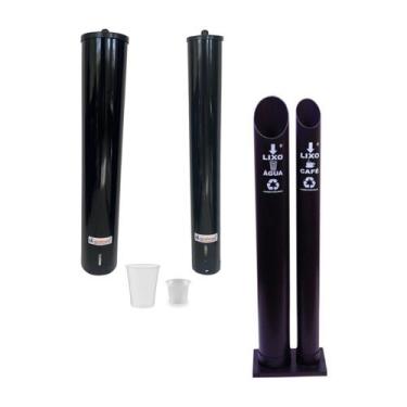 Imagem de Kit Suporte Porta Copo Descartável Água 200ml + Café 50ml + Lixeira Pv