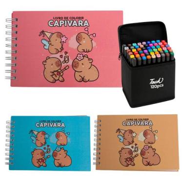Imagem de Kit Livro de Colorir Adulto Capivara Tik Tok 120 Canetas - Toys 2u
