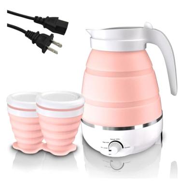 Imagem de Qivine Chaleira De Viagem Dobrável, Elétrica Portátil Silicone Para Água Fervente 600 Ml, Panela Dobrável Ferver Água, Pequena Acampamento Com 2 Xícaras (Rosa)