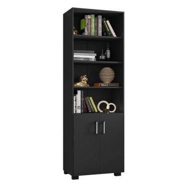 Imagem de Livreiro Office Com Portas Pequenas Preto Trama - Móveis Leão