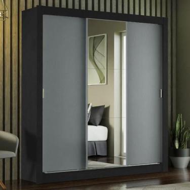 Imagem de Guarda-roupa Casal 3 Portas Com Espelho Preto/Cinza - MADESA