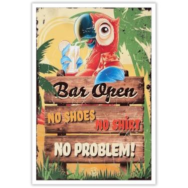 Imagem de Pôster retrô Tiki Bar. Adequado para decoração à beira da piscina, área de churrasco, varanda, pátio, área de lounge, terraço, festa de verão, praia tropical e outros lugares 30,5 x 40,6 cm sem