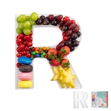 Imagem de Bandeja de charcutaria de acrílico com letras e números de 28 cm – Caixa de alfabeto reutilizável preenchível para doces, lanches, cupcakes – Travessa de servir para aniversário, casamento, festa de