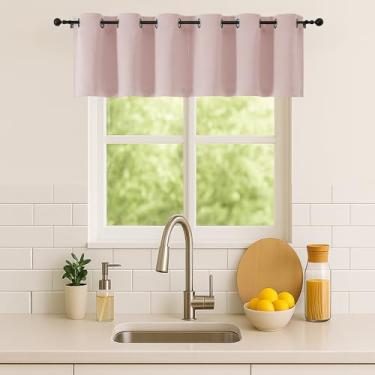 Imagem de Simplebrand Conjunto de 2 painéis, saia de janela blush para cozinha, 35,5 cm de comprimento, com 2 painéis, cortinas para sala de estar, cortinas curtas de privacidade para quarto de crianças