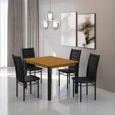 Imagem de Mesa Monaco 120x78cm Tampo Mdf com 4 Cadeiras Tokio Preto / Marrom
