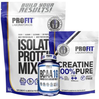 Imagem de WHEY ISOLADO 900G l CREATINA PURA 250G l BCAA 1G 60 TABLETS l PROFIT-Unissex