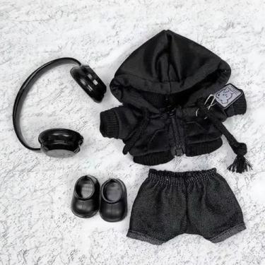 Imagem de Terno Preto Bonito Boneca De Pelúcia Com Capuz Moletom Jaqueta Labubu 
