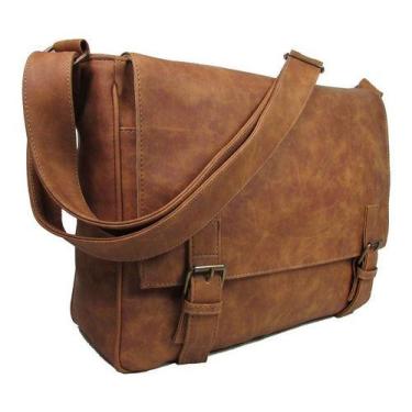 Imagem de Bolsa Carteiro Transversal Pasta Tiracolo  - CDP, Marrom, Amarelo