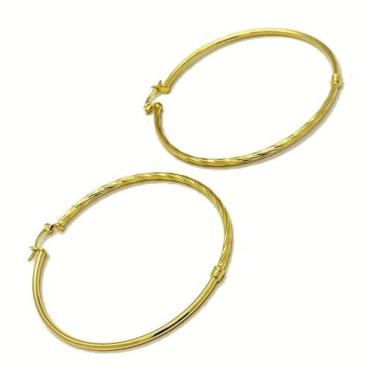 Imagem de Brincos Argolas Torneadas Fecho Italiano Banho Ouro 18k 4617 - Très Ch