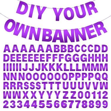 Imagem de Kit de banner DIY com letras roxas personalizáveis faixas de aniversário faixa de formatura banners personalizados para festa de casamento formatura decoração de chá de bebê (roxo brilhante)
