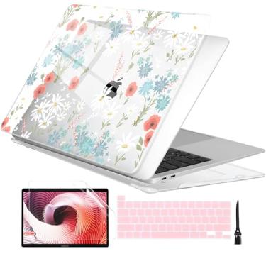 Imagem de Batianda Capa para MacBook Pro de 13 polegadas 2022 M2 Chip e modelo A2338 M1 A2251 A2289 versão 2021 2020, capa preta rígida da série criativa com capa de teclado e protetor de tela, linda flor