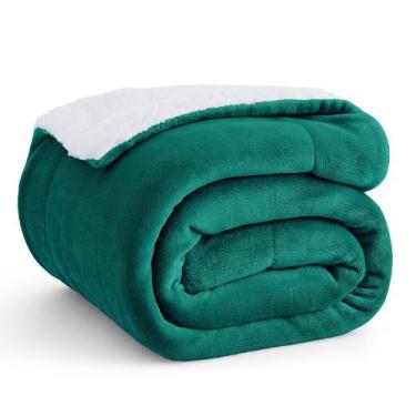 Imagem de Cobertor Bedsure Sherpa Fleece Queen Size Thick Forest Green