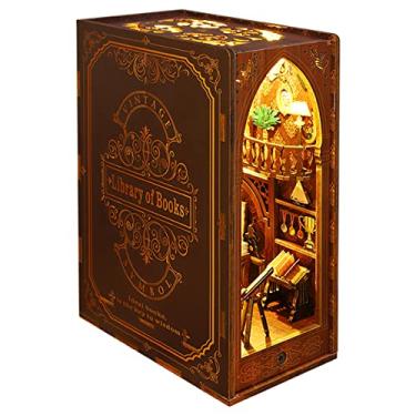 Imagem de Kit de canto de livro, quebra-cabeça de madeira 3D, kit em miniatura com sensor de luz, faça você mesmo, estante de livros, decoração de casa de bonecas, kit de modelo de casa de bonecas, artesanato