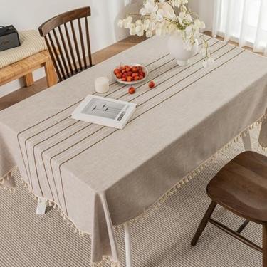 Imagem de KAIJIE Toalha de mesa de jantar minimalista moderna com estampa listrada, imitação de algodão e linho, toalha de mesa de chá para decoração de festa, piquenique, jantar, 120 x 180 cm, cor B - café