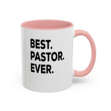 Imagem de SpreadPassion Caneca de café Best Pastor Ever – Presente engraçado para pastor, caneca de acento de apreciação religiosa, presente do ministério cristão (rosa, 325 ml)