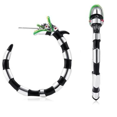 Imagem de Brincos de argola de cobra coral/brincos de argola de verme da areia do Dia das Bruxas/Brincos Beetlejuice/Joias Beetlejuice, Small, Liga de aço, Sem pedra preciosa