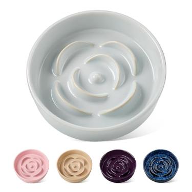 Imagem de vancasso Tigela de alimentação lenta para cães, 0,6 xícaras, prato de comida para cães de cerâmica para comedores rápidos, raças pequenas, tigela de quebra-cabeça para cães e gatos pequenos, verde