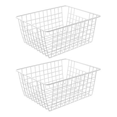 Imagem de Cestas de armazenamento de freezer verticais de 35,5 cm, caixas de armazenamento de arame branco grandes para freezer, despensa, organização de banheiro, conjunto de 2
