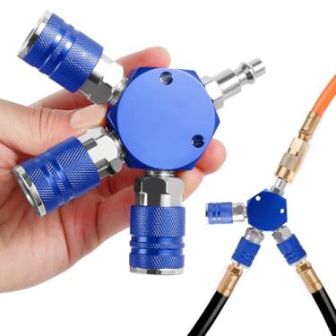 Imagem de Coletor de ar de 3 vias, divisor de mangueira de ar de aço carbono, encaixe de mangueira de compressor de ar de conexão rápida de 1/10.2 cm, conector de mangueira de ar máximo de 300 PSI para