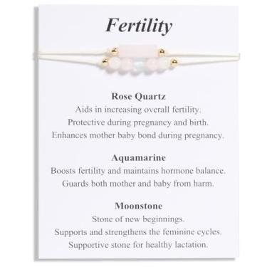 Imagem de QqzsJewls Presentes De Apoio À Fertilidade, Presente Para Futura Mamãe, Pulseira De Fertilidade, Quartzo Rosa, Água-Marinha, Pulseira De Pedra Da Lua Para Mulheres, Presentes De Gravidez Saudável Pa