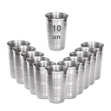 Imagem de 10 Copos Aço Inox Resistente Grande Cerveja Agua Suco 390Ml