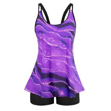 Imagem de Maiô Arolina, tanquíni feminino para controle de barriga, 2 peças, rox