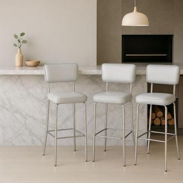 Imagem de Kit 3 Banquetas Olivia Alta Bar Cozinha Cromada Assento Grosso Confort