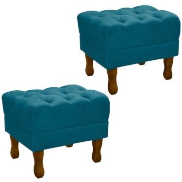 Imagem de Kit 2 Puff Puf Retro Capitone 52X44Cm Suede Azul Turquesa Mpassos Azul