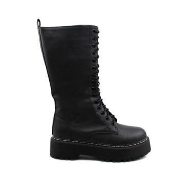 Imagem de Botas femininas de material ecológico preto baixo com cadarço - Lightb