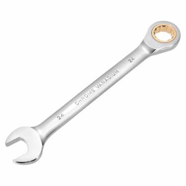 Imagem de HARFINGTON Chave de combinação de catraca 24 mm métrico 12 pontos CR-V aço cromado alongamento caixa dupla chave catraca de extremidade aberta com 72 dentes e chave inglesa de 5° ferramenta para