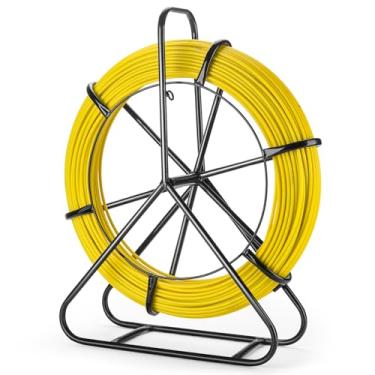 Imagem de Fita de peixe de fibra de vidro 6 mm x 200 m (656 pés) com suporte de bobina de aço - Ferramenta extrator de cabo de duto para fiação elétrica, conduíte e tubos de parede