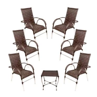 Imagem de Kit 6 Cadeiras E Mesa Vênus Churrasco Trama Tabaco