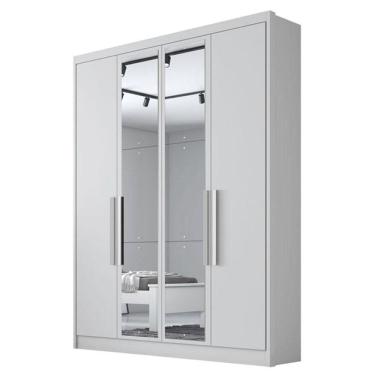 Imagem de Guarda Roupa Solteiro Sevilha 4 Portas 3 Gavetas Neve Com Nicho E Espelho - Novo Horizonte